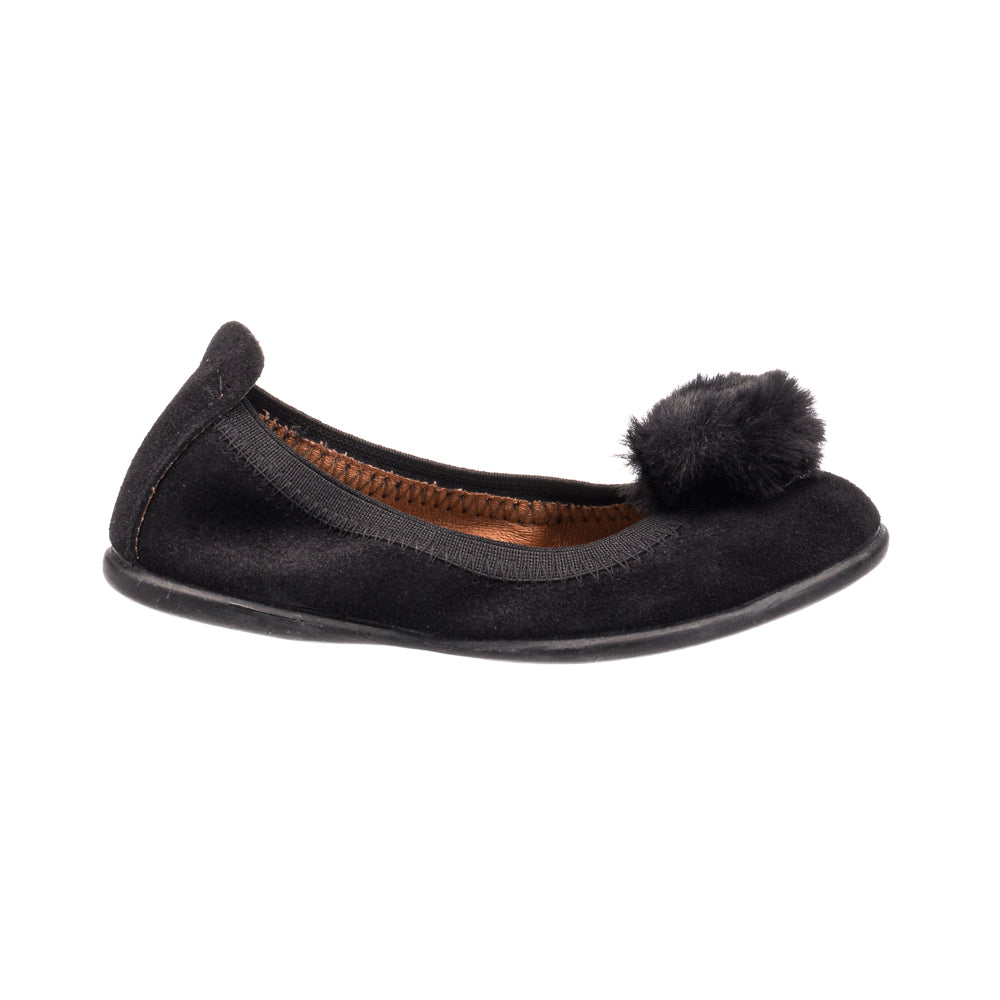 Girls Leather Ballet Flats Suede Pom Pom Ballerina Black Elephantito