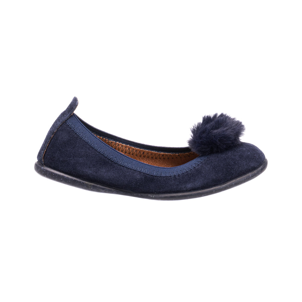 Suede Pom Pom Ballerina Blue