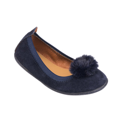 Suede Pom Pom Ballerina Blue